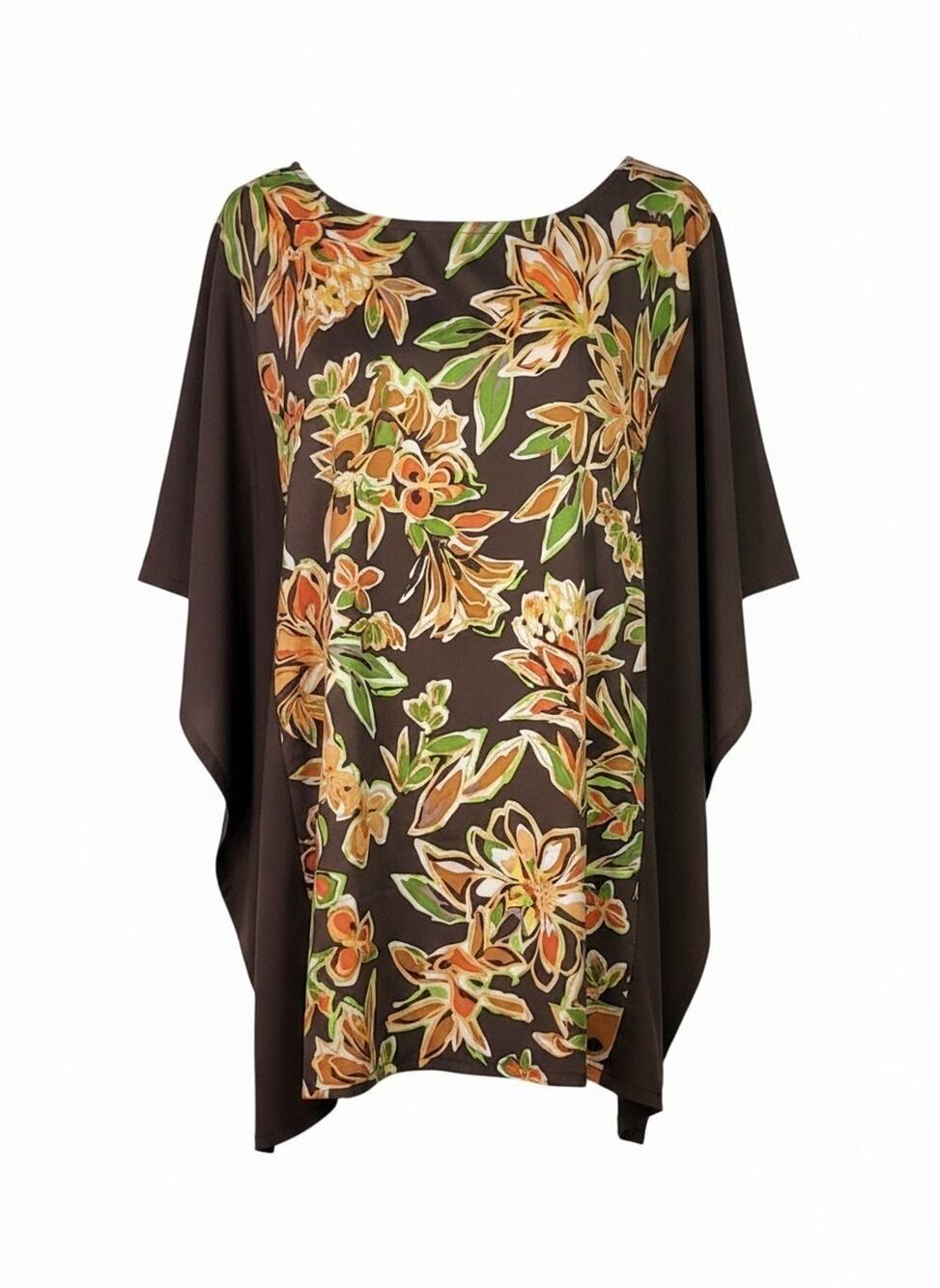 BOB MACKIE Art to Wear Brown & Orange Painterly Floral Caftan Blouse Top Size 3X